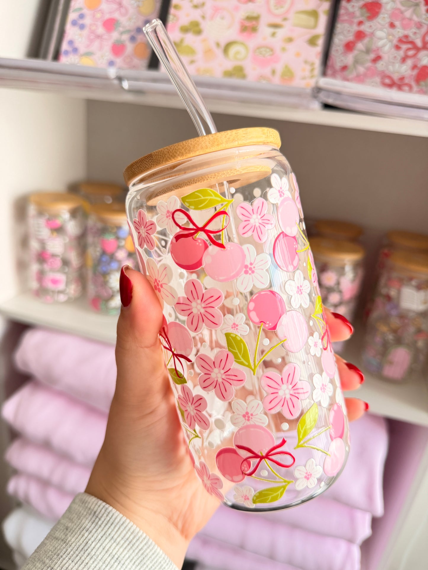 Glass Drinkware Cherry Pink